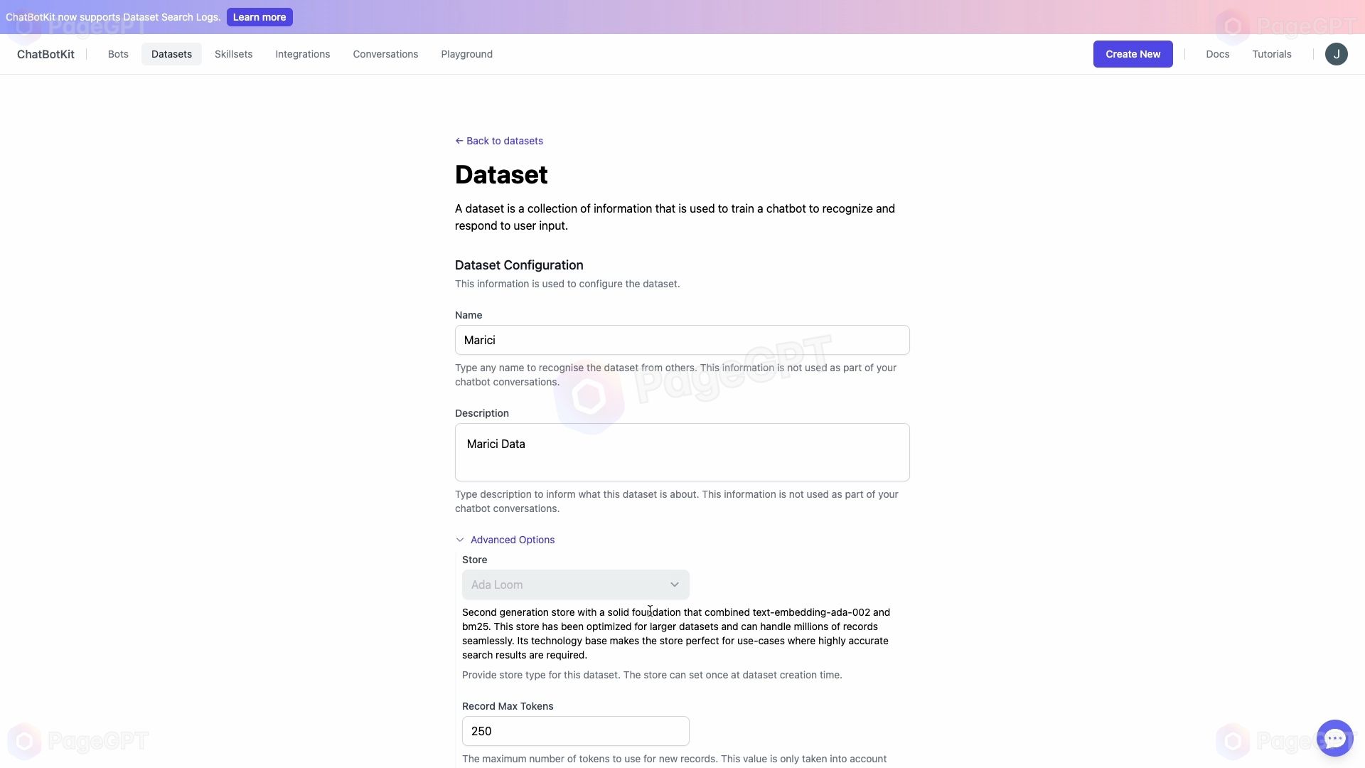 ChatBotKit screenshot Create Data 3