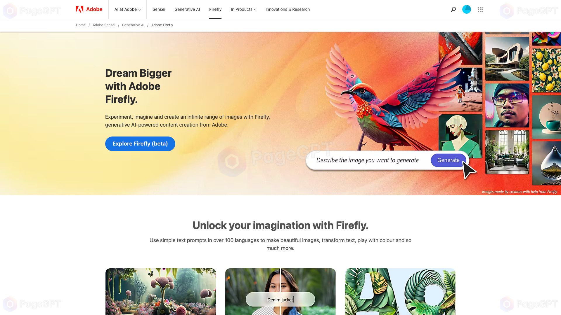 Adobe Firefly screenshot Homepage