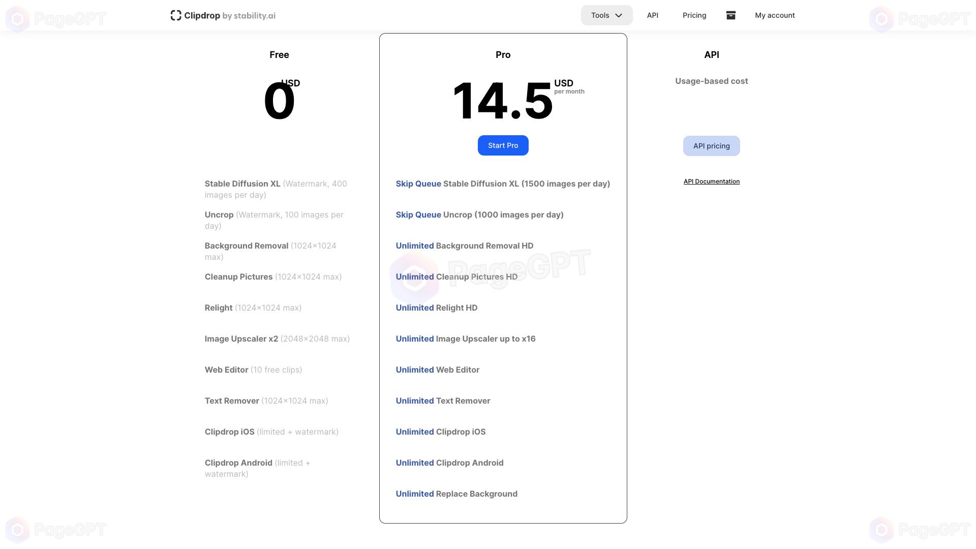 Clipdrop screenshot Pricing