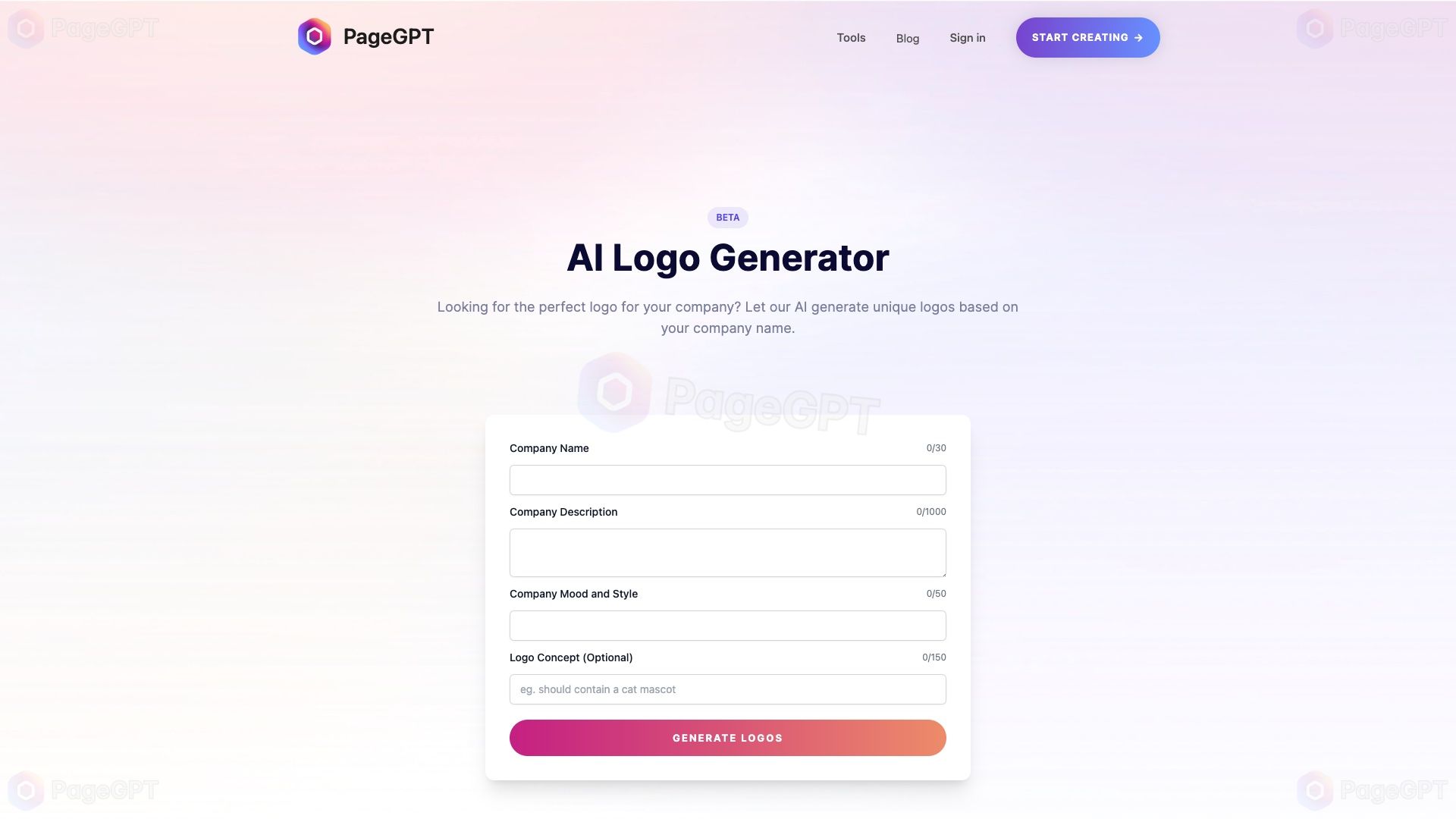 PageGPT AI Logos screenshot Home