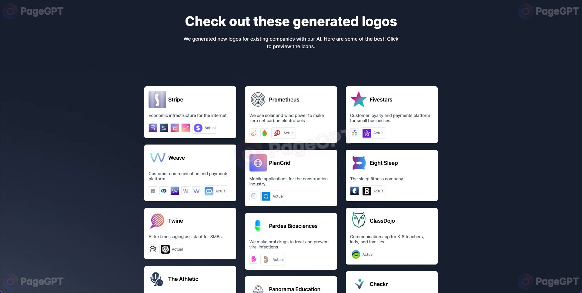 PageGPT AI Logos screenshot Samples