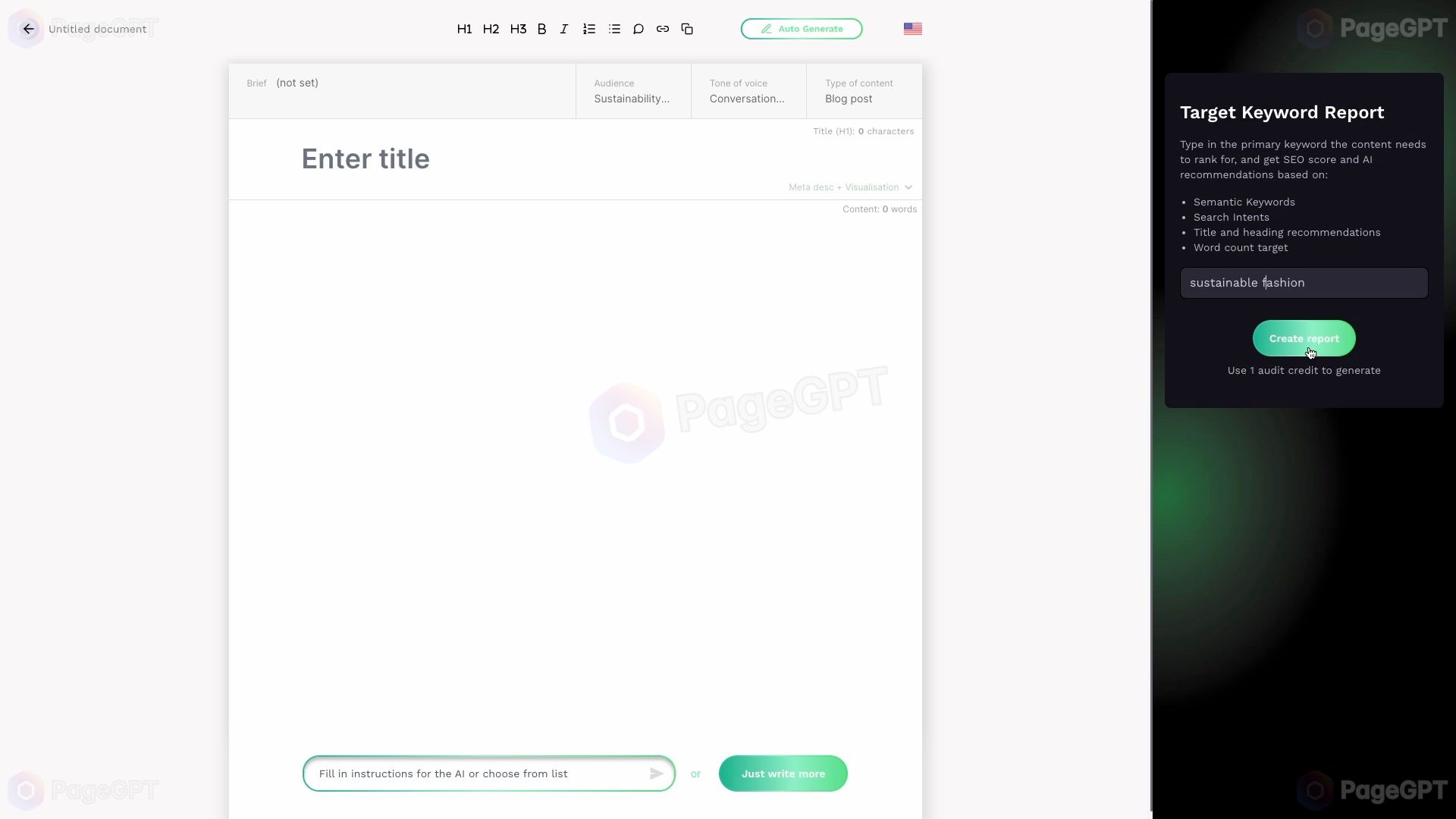 SEO.ai screenshot Create Report