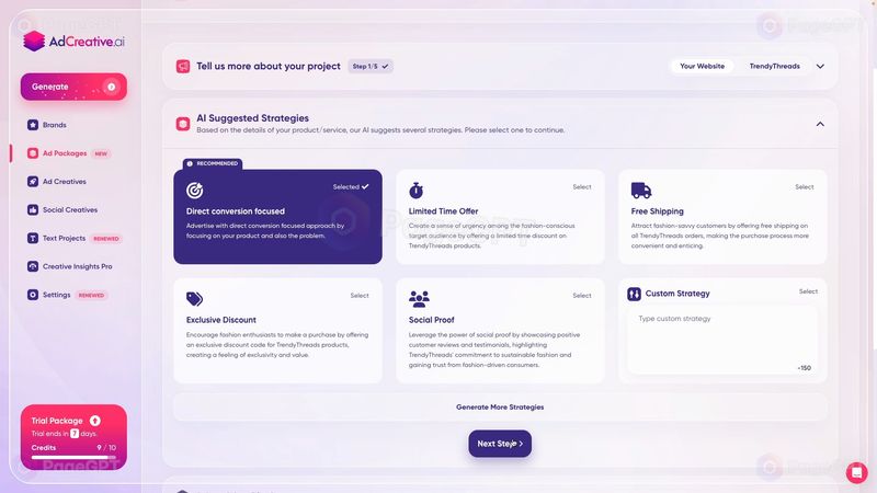 AdCreative screenshot Ai Strategy