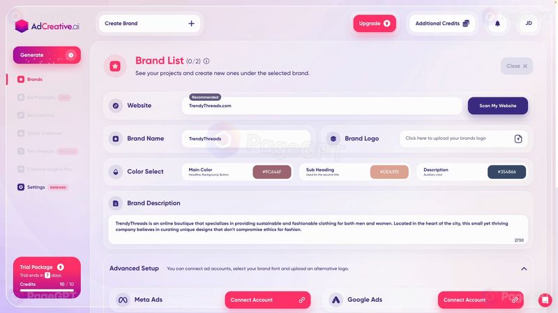 AdCreative screenshot Create Brand