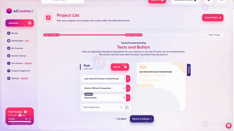 AdCreative screenshot Created Text