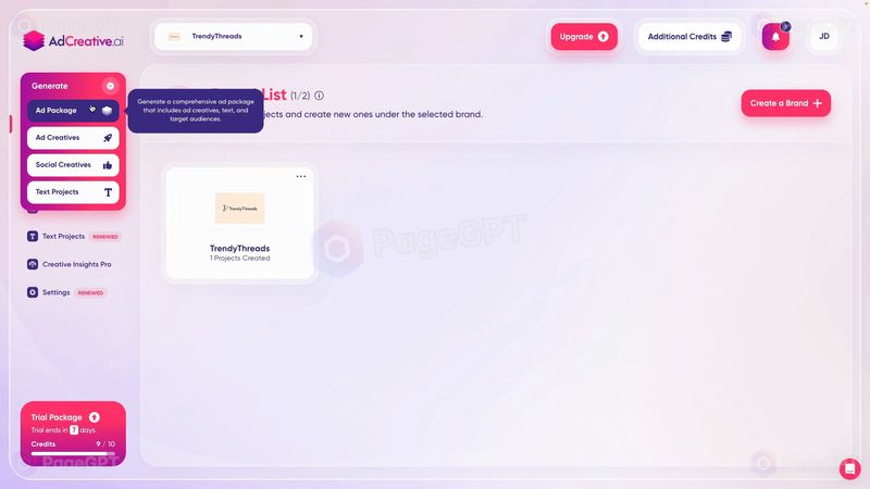 AdCreative screenshot Generate