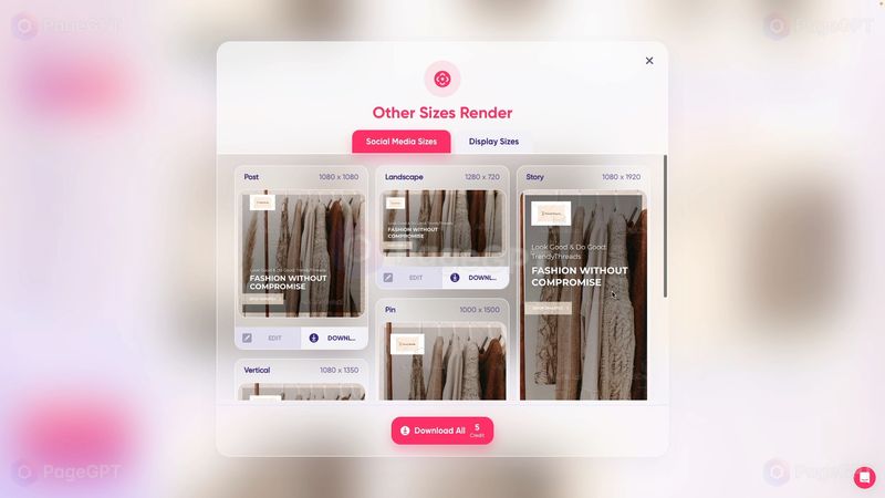 AdCreative screenshot Sizes Rendered