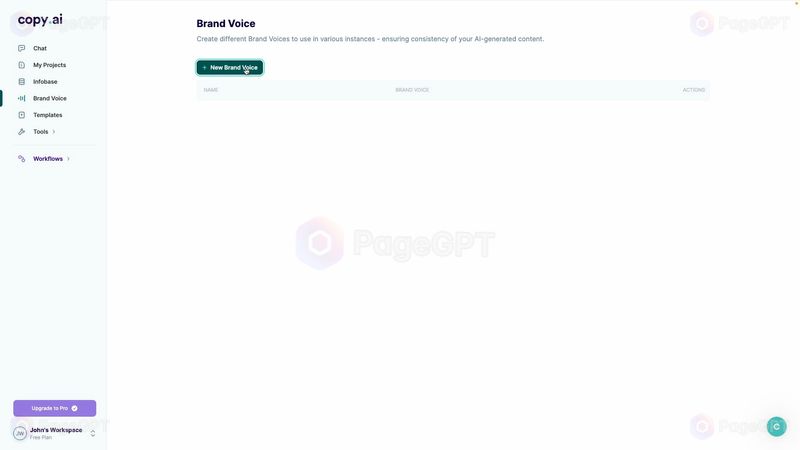 Copy.ai screenshot Add Brandvoice