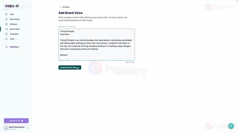 Copy.ai screenshot Analyze Brandvoice