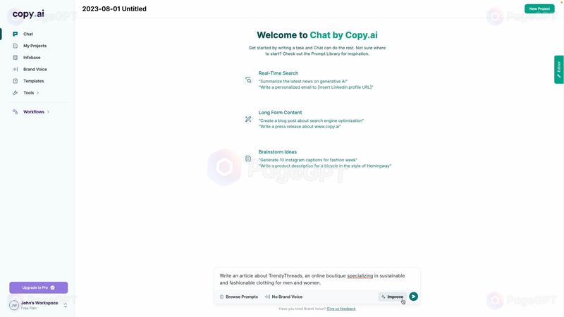 Copy.ai screenshot Improve Prompt