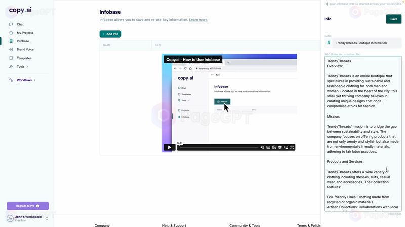 Copy.ai screenshot Infobase