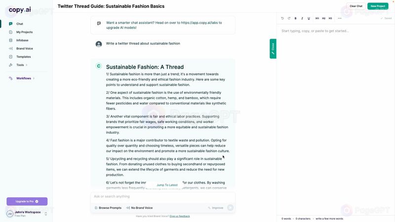 Copy.ai screenshot Write Thread