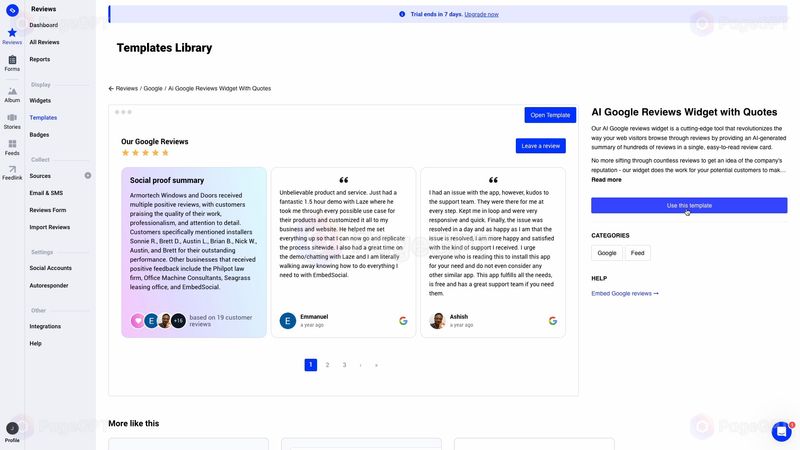 EmbedSocial Reviews screenshot Ai Widget