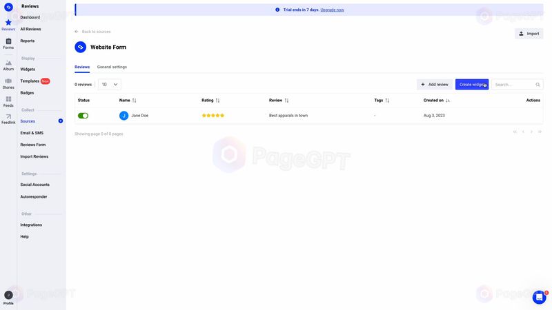 EmbedSocial Reviews screenshot Create Widget