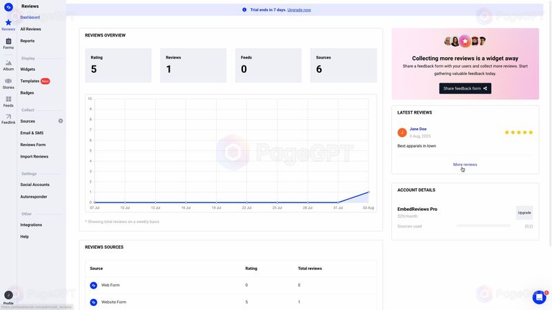 EmbedSocial Reviews screenshot Dashboard 2