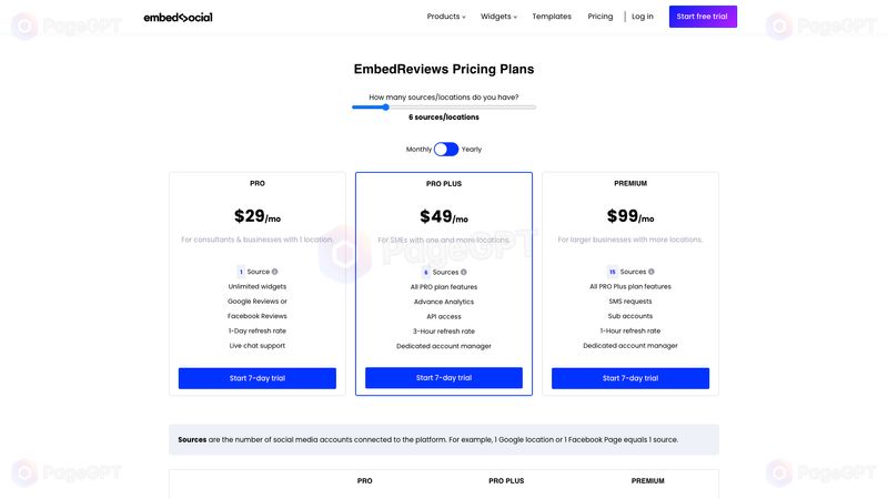 EmbedSocial Reviews screenshot Pricing