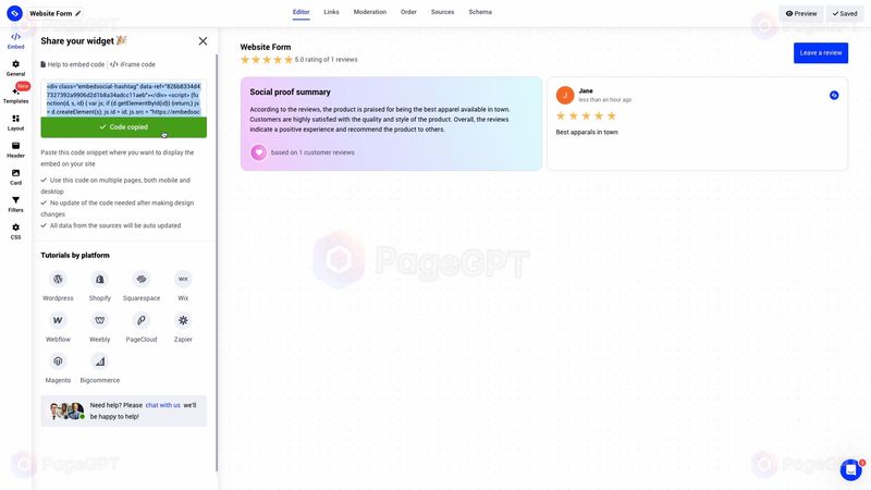 EmbedSocial Reviews screenshot Widget