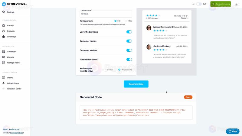 GetReviews.ai screenshot Code