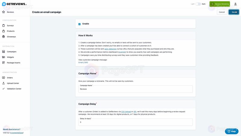 GetReviews.ai screenshot Start Campaign