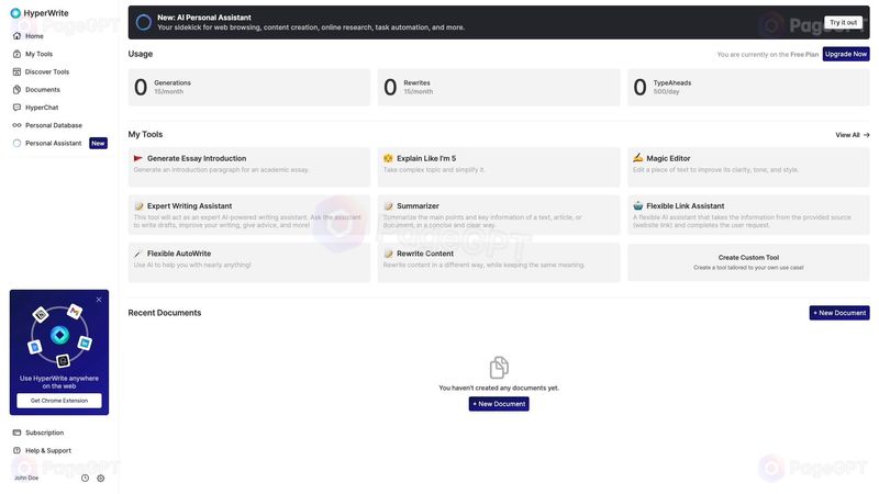 HyperWrite screenshot Dashboard