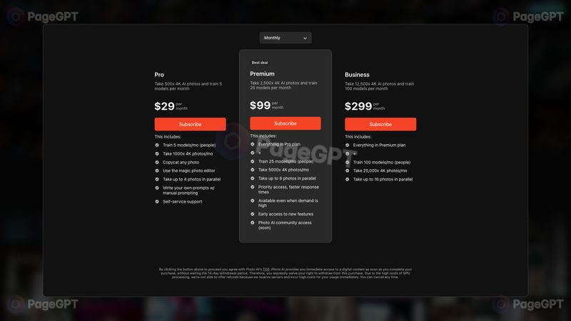 Photo.ai screenshot Pricing