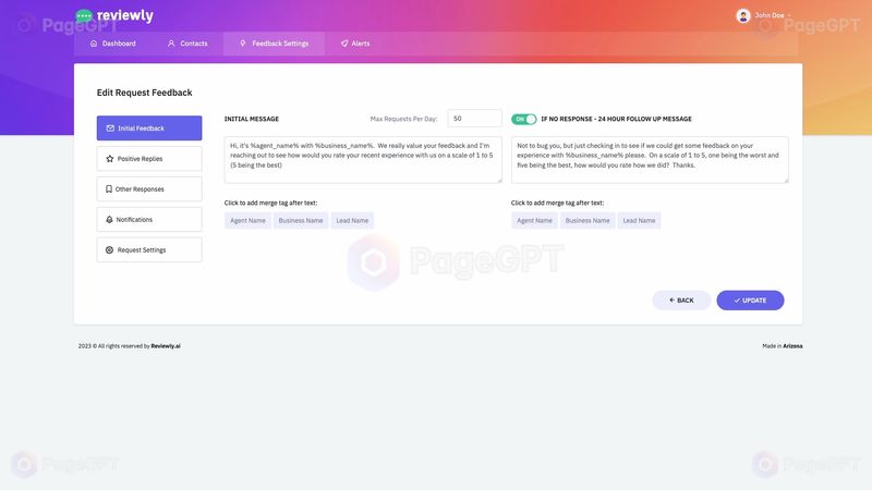 Reviewly screenshot Feedback